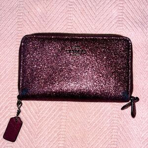 Coach Glitter Zip Wallet - Maroon/Purple